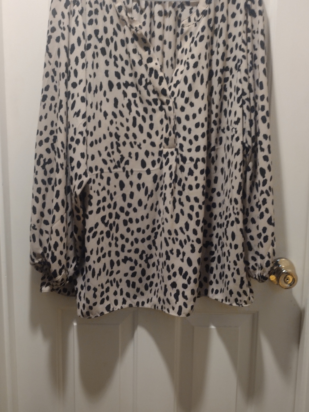 Women's Cream and Black Printed Long-Sleeve Blouse
